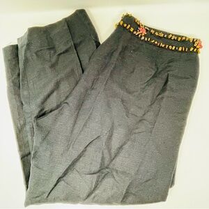 Larry Levin black linen pants with tiger eye and coral natural stone beads
